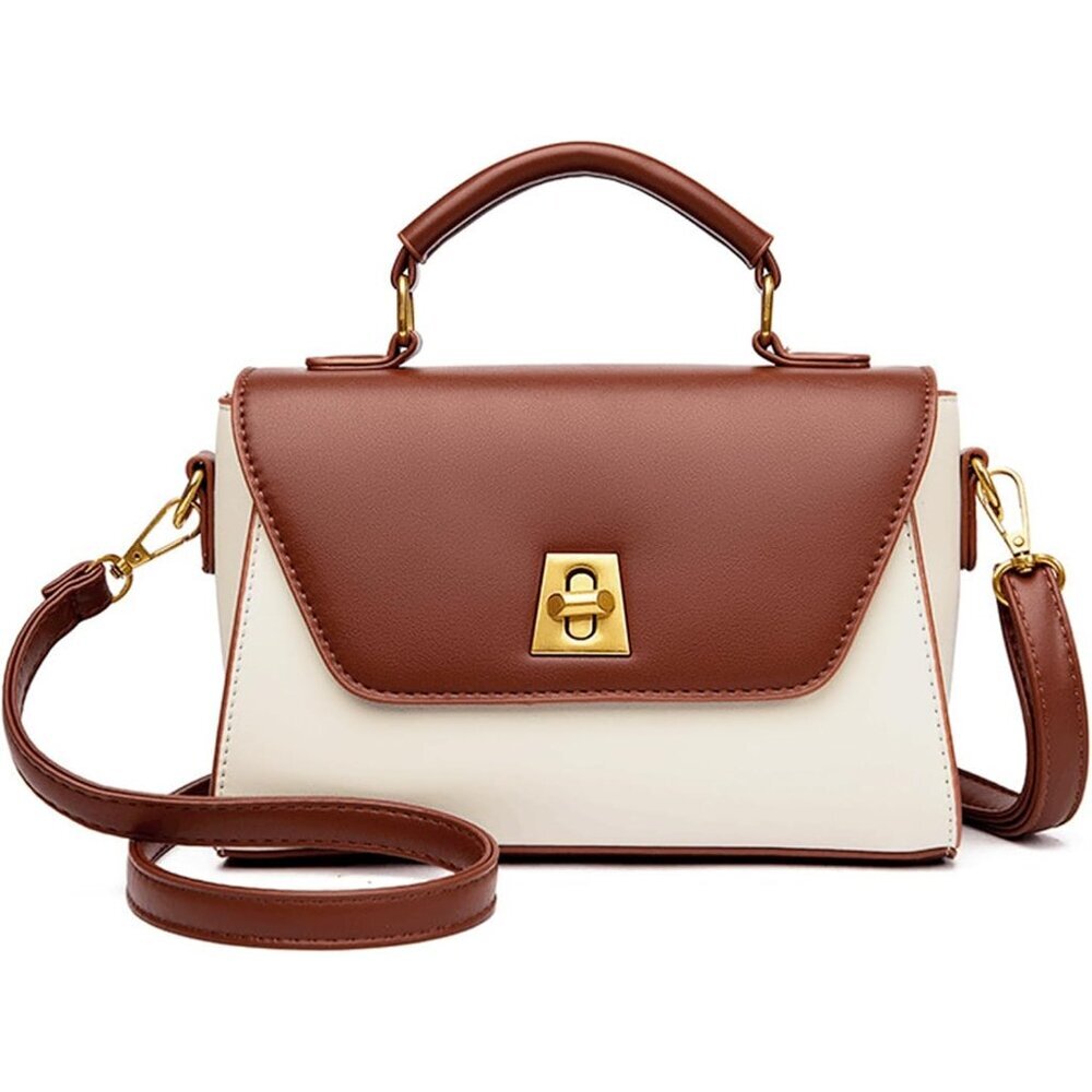 Sophisticated Beige & Brown Handbag: Versatile Crossbody & Top Handle Style